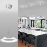 Chying Silver Led Pendant Light Kitchen Island Modern Pendant Lighting 15W Contemporary 1-Ring Hanging Light Fixture For Dining Room Living Room Bedroom, 6500K