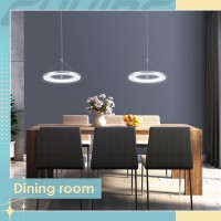 Chying Silver Led Pendant Light Kitchen Island Modern Pendant Lighting 15W Contemporary 1-Ring Hanging Light Fixture For Dining Room Living Room Bedroom, 6500K