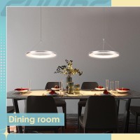 Chying Silver Led Pendant Light Kitchen Island Modern Pendant Lighting 15W Contemporary 1Ring Hanging Light Fixture For Dining