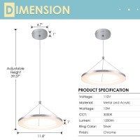 Chying Silver Led Pendant Light Kitchen Island Modern Pendant Lighting 15W Contemporary 1Ring Hanging Light Fixture For Dining