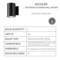 Kichler Cylinders 7 Outdoor Wall Sconce In A Black 1Light Exterior Wall Light Cylinder Fixture 7 H X 5 W 9234Bk