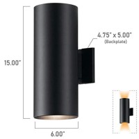 Kichler Cylinders 15 2Light Outdoor Cylinder Wall Sconce In Black 15 H X 575 W 9246Bk