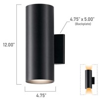 Kichler Cylinders 12 Outdoor Wall Sconce In Black 2Light Exterior Wall Light Cylinder Fixture 12 H X 5 W 9244Bk