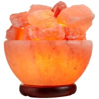 Spantik Himalayan Salt Lamp Bowl With Natural Crystal Chunks, Dimmer Cord And Classic Wood Base Premium Quality Authentic From Pakistan