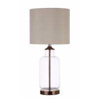 Glass Jar Shaped Metal Table Lamp, Bronze And Clear