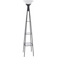 Torchiere Floor Lamp With Clear Glass Shelving, Black And White