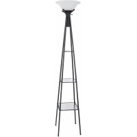 Torchiere Floor Lamp With Clear Glass Shelving, Black And White