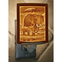 The Porcelain Garden Elephant And Calf- Fine Porcelain Curved Lithophane Night Light, Decorative Wall Plug In Nursery, Bedroom Kitchen, Bath, Hallway Animal Themed Accent Light