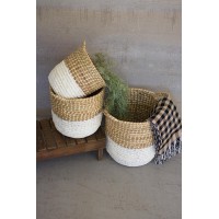 Set Of Three White Dipped Seagrass Hampers With Handles