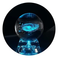 3D Galaxy Crystal Ball Night Lamp, Clear 80Mm (3.15 Inch) Galaxy Glass Ball With Colorful Led Base, Best Birthday Gift For Kids, Teacher Of Physics, Girlfriend Gift, Classmates And Kids Gift