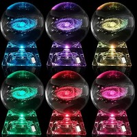 3D Galaxy Crystal Ball Night Lamp, Clear 80Mm (3.15 Inch) Galaxy Glass Ball With Colorful Led Base, Best Birthday Gift For Kids, Teacher Of Physics, Girlfriend Gift, Classmates And Kids Gift