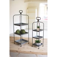 Set Of Two Tall Metal Display Stands W Galvanized Trays