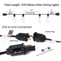 10Ft Outdoor String Lights Waterproof Hanging Patio Lights With 11 Edison Bulbs 1 Spare St40 Vintage Edison Bulbs String Lig