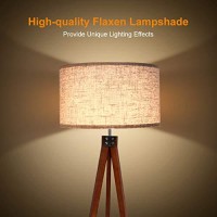 Lepower Wood Tripod Floor Lamp, Mid Century Standing Lamp, Modern Design Studying Light For Living Room, Bedroom, Study Room And Office, Flaxen Lamp Shade With E26 Lamp Base