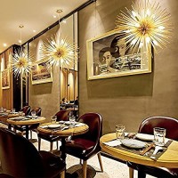 Golden Sputnik Chandelier Ceiling Light Lamp Pendant Lighting Fixture E14 Light (Dia 22-Inch)