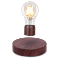 Vgazer Magnetic Levitating Floating Wireless Led Light Bulb Desk Lamp For Unique Gifts, Room Decor, Night Light, Home Office Decor Desk Tech Toys (Round Wooden Base..)