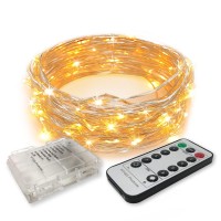 Rtgs 60 Leds String Lights Battery Operated On 20 Feet Long Silver Color Wire, Indoor And Outdoor With Waterproof Battery Box And Timer (Warm White Remote Control Functions)