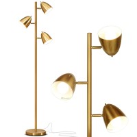 Brightech Jacob Led Standing Lamp, Modern Bright Floor Lamps For Living Rooms & Bedrooms, Tall Led Lighting Lamp With Adjustable 3 Light Tree - Antique Brass/Gold