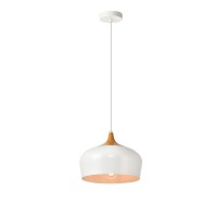 Nora Collection Pendant D11.5In H9In Lt:1 Frosted White And Natural Wood Finish