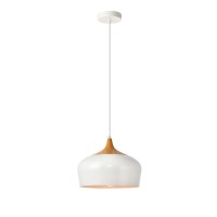 Nora Collection Pendant D11.5In H9In Lt:1 Frosted White And Natural Wood Finish