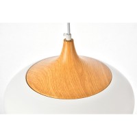 Nora Collection Pendant D11.5In H9In Lt:1 Frosted White And Natural Wood Finish