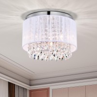 Lalula White Chandelier Mini Flush Mount Chandeliers Small Drum Chandelier Lighting Crystal 3 Light Flush Mount Light Fixtures F