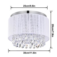 Lalula White Chandelier Mini Flush Mount Chandeliers Small Drum Chandelier Lighting Crystal 3 Light Flush Mount Light Fixtures F