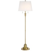 360 Lighting Spenser Traditional Floor Lamp Standing 58 Tall Brushed Antique Brass Gold Metal Thin Column Offwhite Linen Fabr