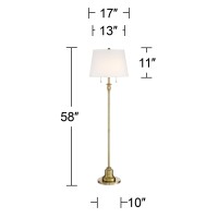 360 Lighting Spenser Traditional Floor Lamp Standing 58 Tall Brushed Antique Brass Gold Metal Thin Column Offwhite Linen Fabr