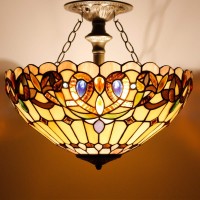 Werfactory Tiffany Ceiling Light Fixture Serenity Victorian Stained Glass Semi Flush Mount Lamp Wide 16 Inch Height 15 Inch Tiffany Ceiling Lamp S021 Series