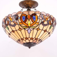 Werfactory Tiffany Ceiling Light Fixture Serenity Victorian Stained Glass Semi Flush Mount Lamp Wide 16 Inch Height 15 Inch Tiffany Ceiling Lamp S021 Series