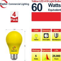 Explux Commercial-Grade Led A19 Yellow Light Bulbs, Dimmable, 60W Equivalent High Yellow Color Output, 25000 Hours, 4-Pack