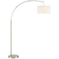 360 Lighting Cora Modern Arched Task Floor Lamp Standing 72 Tall Brushed Nickel Silver Off White Linen Fabric Drum Shade For L