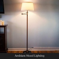 Brightech Caden Led Floor Lamp, Great Living Room Dacor, Tall Lamp With Swing Arm, Classic Lamp For Living Rooms & Offices, Industrial Standing Lamp For Bedroom Reading - Bronze