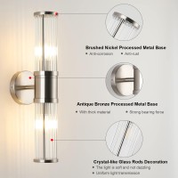 Ecobrt Brushed Nickel Bathroom Light Fixture Industrial Up Down Wall Vanity Sconce Indoor Farmhouse Glass Bath Vanity Light M