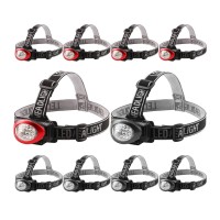 Lichamp Headlamp, 10 Pack 12 Led 3 Mode Portable Head Lamp Flashlight, Outdoor Lightweight Durable Headlight For Running, Camping, Reading, Fishing, Hunting, Walking, Jogging, Black + Red Color