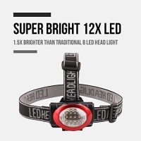 Lichamp Headlamp, 10 Pack 12 Led 3 Mode Portable Head Lamp Flashlight, Outdoor Lightweight Durable Headlight For Running, Camping, Reading, Fishing, Hunting, Walking, Jogging, Black + Red Color