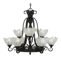 Elegante 9 Light Chandelier Shown In Dark Granite Finish With 7 Italian Ice Glass