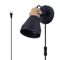 Tehenoo Wood Plug In Wall Lamp,Modern Rotatable Wall Light With On-Off Switch Cord,Matte Black