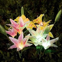 Yunlights Solar Garden Lights, 2Pcs Solar Garden Lily Flower Decorative Lights Outdoor Waterproof Solar Garden Stake Lights Multi-Color Emulated Solar Flower Lights Changing Decor For Yard, Lawn Patio