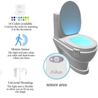 Ailun Toilet Night Light Motion Activated Led Light 16 Colors Changing Toilet Bowl Illuminate Nightlight For Bathroom Battery No