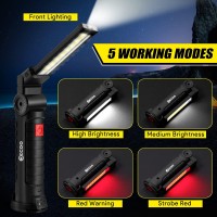 Led Work Light, Usb Rechargeable Cob Led Light With Magnetic Base, 360 Rotate, 5 Modes Bright Led Flashlight, Ip65 Waterproof Torch Inspection Light For Car Repairing Workshop Camping Emergency 1Pc