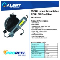 Alert Proreel 5030Am Retractable Cord Reel W/Led Work Light | 30' - 16/3 Sjtow Task Light Cord | 14W Led Shop Light Provides 1500 Lumens | Grounded Outlet With On/Off Handle Switch