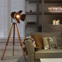 Industrial Tripod Floor Lamp For Living Room Bedroom, Vintage Standing Reading Lamp With Metal Wood Leg For Studio,Study Room And Office, Black (Blub Not Included))