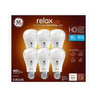 Ge Relax High Definition Led Light Bulb 10.5-Watt 2700K Comfortable Soft White 800-Lumens 6-Pack 60-Watt Replacement Dimmable A19