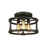 Eglo Wymer 3-Light Semi Flush Ceiling Light Fixture Dimmable Led Lighting Fixture For Hallway, Living Room, And Closet, Bronze