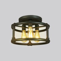 Eglo Wymer 3-Light Semi Flush Ceiling Light Fixture Dimmable Led Lighting Fixture For Hallway, Living Room, And Closet, Bronze