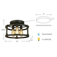 Eglo Wymer 3-Light Semi Flush Ceiling Light Fixture Dimmable Led Lighting Fixture For Hallway, Living Room, And Closet, Bronze