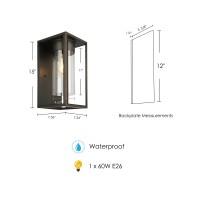 Eglo Water Hill 1-Light Outdoor Wall Sconce Modern Dimmable Led Waterproof Indoor/Outdoor Wall Lantern With Clear Glass, 14 In, Black