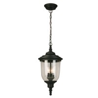 Eglo Lighting 202805A Pinedale - Three Light Outdoor Pendant, Matte Black Finish With Clear Seeded Glass, 21.00X9.88X9.88